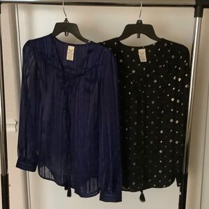 Faded Glory Sheer Blouse Duo - Blue and Black